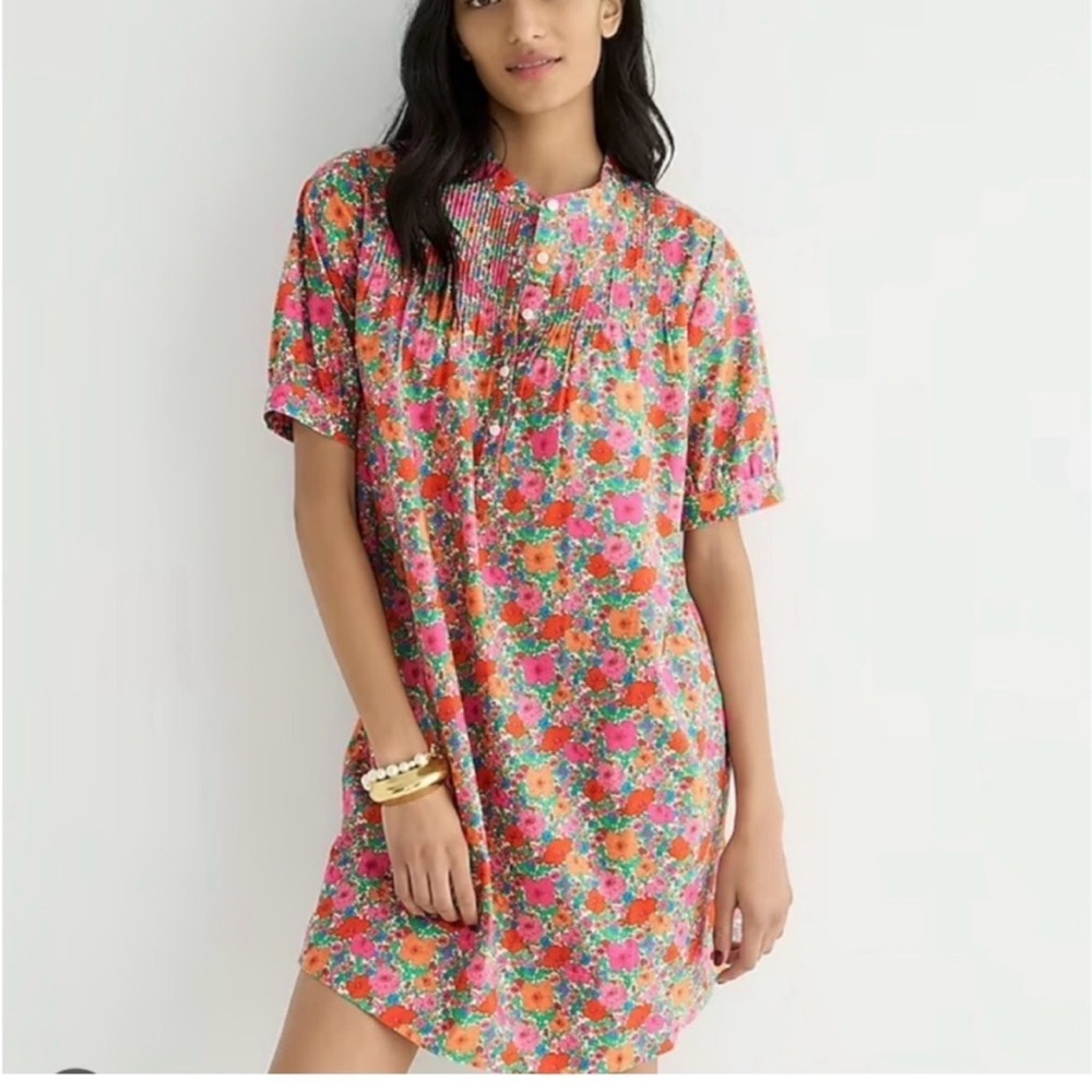 J. Crew made with Liberty fabric Floral Pintuck Shift Dress sz S/XS